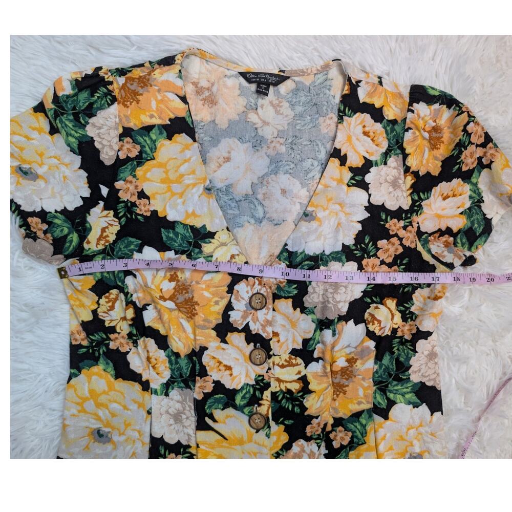 Miss Selfridge Floral Button Front Mini Dress Black Yellow Cottagecore Size 6 - Picture 8 of 16